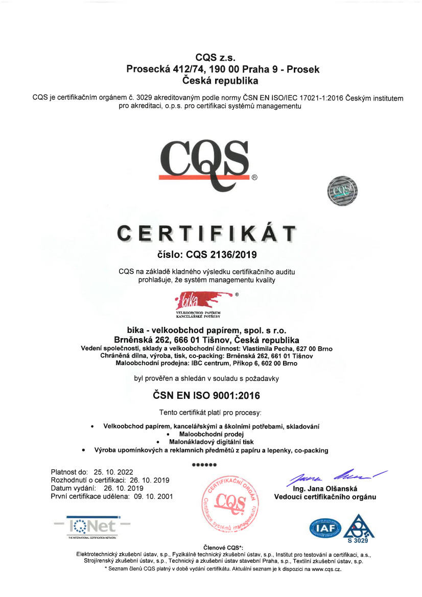 ISO certifikat 2019 CZ