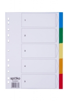 Plastový rozdružovač A4 Spoko - bílý/barevný, děrování, číslování 1-5 - DOPRODEJ