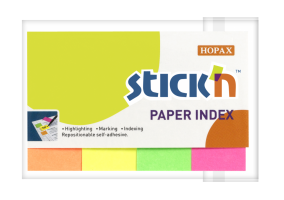 Samolepící záložky Stick n Hopax Paper Index - 20x50 mm, papírové, 4x50 listů, neon, 4 barvy