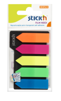 Samolepící záložky Stick n Hopax Film Index - 12x42 mm, plastové, šipky, 5x25 listů, neon, 5 barev