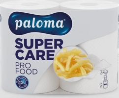 Kuchyňské utěrky Paloma XXL Super Care Pro Food - role,  třívrstvé, 100% celulóza, 26 m, bílé, 2 role - DO VYPRODÁNÍ ZÁSOB