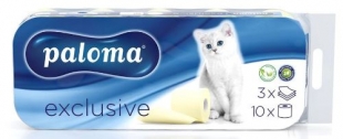 Toaletní papír Paloma Exclusive - třívrstvý, 100% celulóza, s ražbou, žlutý, 150 útržků, 10 rolí