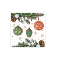 Vánoční ubrousky - 33x33 cm, třívrstvé, 100% celulóza, barevné ozdoby, 20 ks