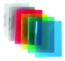 Dvoukroužkový pořadač A4 - hřbet 2 cm, plastový, transparentní mix barev, 25 ks - DOPRODEJ
