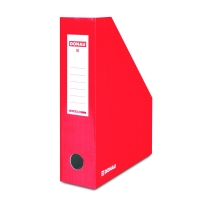 Stojan na katalogy Donau A4/80 - se štítkem, 320x257x80 mm, lakovaná lepenka, červený