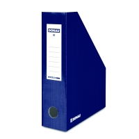 Stojan na katalogy Donau A4/80 - se štítkem, 320x257x80 mm, lakovaná lepenka, tmavě modrý