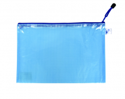Obálka s kovovým zipem A4 - síťovaná, plastová, modrá