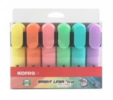 Zvýrazňovač Kores Bright Liner Plus Pastel - klínový hrot, 0,5-5 mm, sada 6 ks