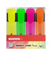 Zvýrazňovač Kores Bright Liner Plus - klínový hrot, 0,5-5 mm, sada 4 ks