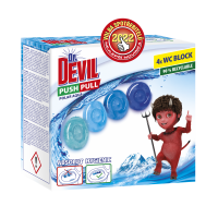 Čistící prostředek na WC Dr. Devil Push Pull - gel, polar aqua, 4x20 g
