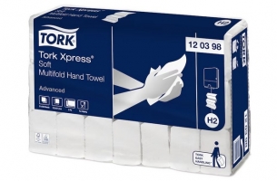Jemný skládaný papírový ručník Tork Xpress Multifold Soft 120398 - dvouvrstvý, 21,2x25,5 cm, recykl, bílý, systém H2, 3780 ks