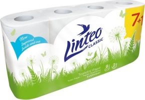 Toaletní papír Linteo Classic - dvouvrstvý, 100% celulóza, 150 útržků, 8 rolí