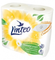 Toaletní papír Linteo Camomile - třívrstvý, 100% celulóza, heřmánek, 140 útržků, 4 role