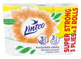 Kuchyňské utěrky Linteo - role, třívrstvé, 100% celulóza, 16 m, 3 role