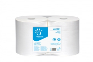 Průmyslová utěrka Papernet 402301 - 30,2x23,4 cm, dvouvrstvá, 100% celulóza, bílá, 1000 útržků, 2 role