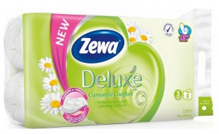 Toaletní papír Zewa Deluxe Camomile Comfort - třívrstvý, 100% celulóza, parfém heřmánek, 150 útržků, 8 rolí