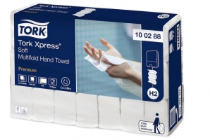 Jemný skládaný papírový ručník Tork Xpress Multifold 100288 - dvouvrstvý, 21,2x34 cm, TAD+celulóza, bílý, systém H2, 2310 ks