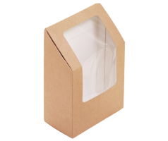 Papírový EKO box na wrap/tortilu - s okénkem, 9x5x13 cm, hnědá, 25 ks