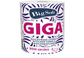 Kuchyňská utěrka Big Soft GIGA - role, dvouvrstvé, 100% celulóza, 300 útržků, 1 role
