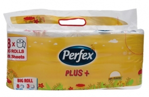Toaletní papír Perfex Plus+ - třívrstvý, 100% celulóza, 30 m, 250 útržků, 8 rolí