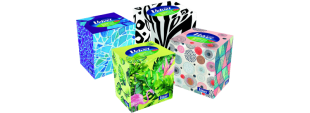 Kosmetické kapesníčky Velvet Cube - v krabičce, třívrstvé, 100% celulóza, 56 ks