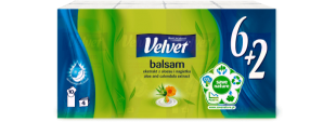 Papírové kapesníčky Velvet Balsam - čtyřvrstvé, 100% celulóza, 8 balíčků