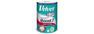 Kuchyňská utěrka Velvet Boost - role, třívrstvá, 100% celulóza, 150 útržků, 1 role