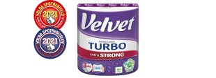 Kuchyňská utěrka Velvet Turbo - role, třívrstvá, 100% celulóza, 330 útržků, 1 role