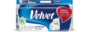 Toaletní papír Velvet Soft White - třívrstvý, 100% celulóza, 150 útržků, 8 rolí