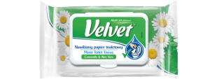 Vlhčený toaletní papír Velvet - camomile & aloe aera, jednovrstvý, parfemace, 42 ks