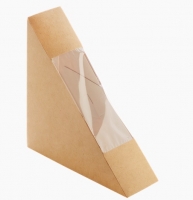 Papírová krabička na sendvič s okénkem EKO - 130x130x50 mm, hnědá, 50 ks - DOPRODEJ