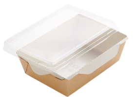 Papírový EKO box/miska na salát 900 ml s plastovým víčkem - 150x150x50 mm, hnědá, 50 ks