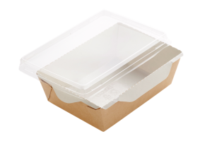 Papírový EKO box/miska na salát 1000 ml s plastovým víčkem - 220x160x55 mm, hnědá, 50 ks