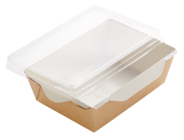 Papírový EKO box/miska na salát 1200 ml s plastovým víčkem - 165x165x65 mm, hnědá, 50 ks