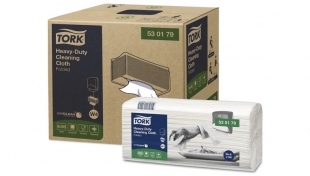 Skládané čistící utěrky Tork Heavy-Duty 530179 - jednovrstvé, 41,5x35,5 cm, netkaná textilie, bílé, systém W4, 4x105 útržků