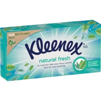 Kosmetické kapesníčky Kleenex Natural Fresh - v krabičce, třívrstvé, 100% celulóza, 64 ks