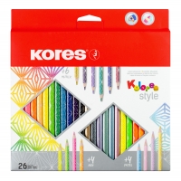 Pastelky Kores Kolores Style - trojhranné, 26 ks (včetně 6 metalických, 4 neonové a 4 pastelové)
