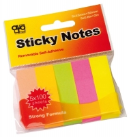 Samolepící záložky Sticky Notes - 15x50 mm, papírové, 5x100 listů, neon, mix barev