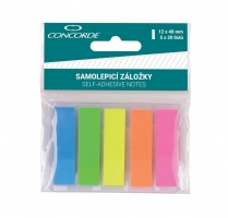 Samolepící záložky Concorde -12x48 mm, plastové, 5x20 listů, neon, mix barev