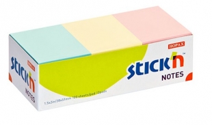 Samolepící bloček Stick n Hopax Notes - 38x51 mm, 100 listů, pastel, 3 barvy, balení 12 ks