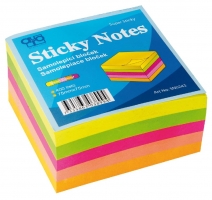 Samolepící bloček kostka Sticky Notes - 75x75 mm, 400 listů, neon, mix barev