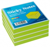Samolepící bloček  kostka Sticky Notes - 75x75 mm, 400 listů, neon, zeleno-bílá