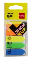 Samolepící záložky Deli Stick Up mini set EA10602 - 12x44 mm, plastové, šipky, 5x20 listů, neon, 5 barev