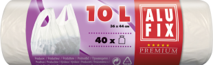 Zavazovací sáček do koše na odpadky 10 l Alufix Premium - s uchy, 10 my, bílý, 40 ks