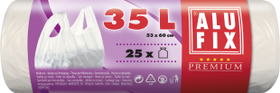 Zavazovací sáček do koše na odpadky 35 l Alufix Premium - s uchy, 10 my, bílý, 25 ks