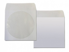 Papírová obálka na CD - s okénkem, samolepící, 125x125 mm, bílá, 1 ks