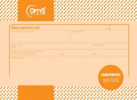 Reklamační list Optys - samopropisovací, A5, 100 listů