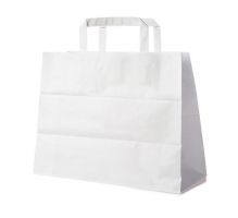 Papírová taška s plochým uchem - 32+16x27 cm, bílá, 1 ks
