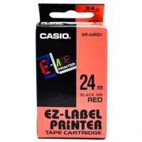 Casio originální páska do tiskárny štítků, Casio, XR-24RD1, černý tisk/červený podklad, nelaminovaná, 8m, 24mm