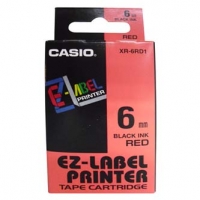 Casio originální páska do tiskárny štítků, Casio, XR-6RD1, černý tisk/červený podklad, nelaminovaná, 8m, 6mm